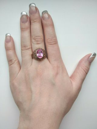 Vintage Ring Pink Corundum Silver 875 Ussr Soviet Antique Size 9.  5