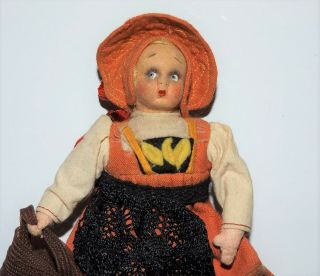 Vintage Italian Felt Doll Girl W/ Googly Eyes Souvenir Of Val D 