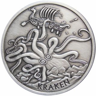 1 Oz.  999 Silver Coin Kraken Antiqued Limited Privateer Pirate Ship Limited