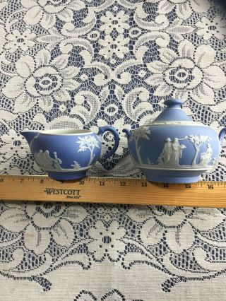 Antique Wedgwood Jasper Ware Light Blue Dip Creamer & Sugar Bowl