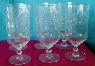 Six Antique Optic Cut Crystal Water/wine Glasses Stems
