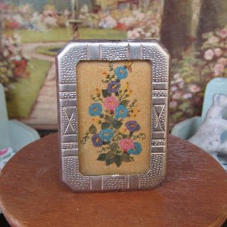 Antique Vtg Miniature Flower Print Picture Frame Dollhouse 20s 30s 1920s 1930s?