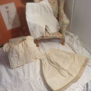 Vintage Chemise,  Pantaloons & Petticoat For A Antique Doll