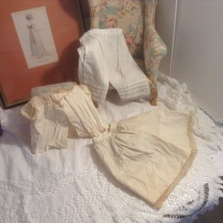 Vintage Chemise,  Pantaloons & Petticoat For A Antique Doll 2