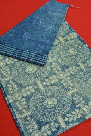 Ab82/50 Vintage Japanese Fabric Cotton Antique Boro Indigo Blue Katazome 22.  4 "