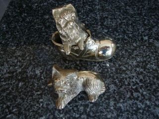Vintage Brass Yorkshire Terriers One In Boot