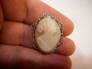 Antique Victorian Eduardian Shell Cameo Brooch Pin Sterling Fine 100 Yrs Old