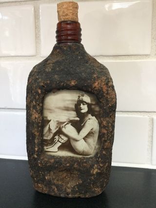 Antique Tramp Folk Art Bark Bottle Hand Made Flask