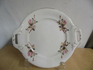 Antique Transfer Ware Moss Rose Ironstone Pierced Handle Serving Plate