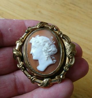 Antique Victorian Pinchbeck Swivel Mourning Brooch Cameo