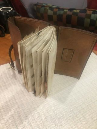 Antique Leather Fly Fishing Wallet 12 Vellum,  Felt,  Tape Leaves For Flies