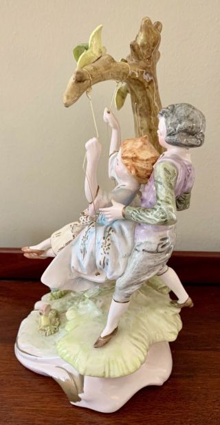 Mid 1800’s Antique Italian Capodimonte Signed Boy & Girl on Swing Figurine 6