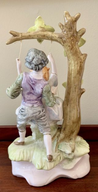 Mid 1800’s Antique Italian Capodimonte Signed Boy & Girl on Swing Figurine 8