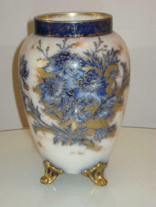 Stunning Large Antique Carlton Ware Flow Blue Footed Vase