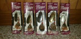 5 Vintage Mepps Fishing Lures,  Still In Package.