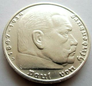 (940) ANTIQUE WWII German 3rd Reich 1936 D 5 Reichsmark Silver Coin 2