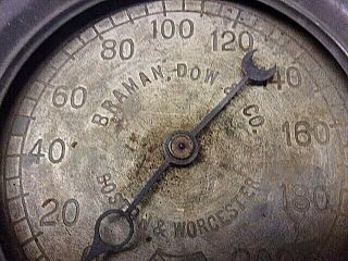 Antique ASHCROFT 200 PSI Pressure Gauge w/Brass Face Braman,  Dow & Co.  Boston 2