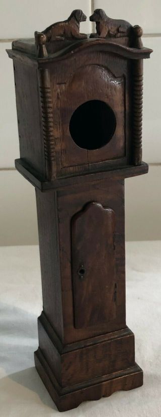 Vintage Treen Wooden Longcase Grandfather Clock Pocket Watch Holder Case