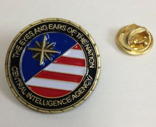 Cia Usa Flag " The Eyes And Ears Of The Nation " Antique Brass 1 " Lapel / Hat Pin