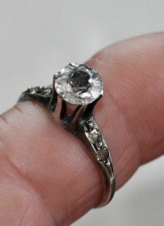 Antique Sterling Silver Rhinestone Solitaire Ladies Ring