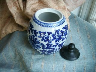 Old Antique Chinese Hand Painted Blue & White Lotus Flower Vase Jar c.  1890 Fine 3