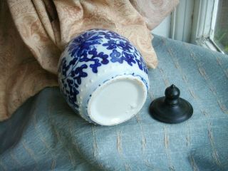 Old Antique Chinese Hand Painted Blue & White Lotus Flower Vase Jar c.  1890 Fine 4