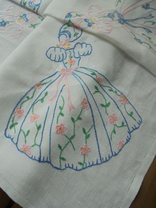 Hand embroidered crinoline ladies & flowers tablecloth 3