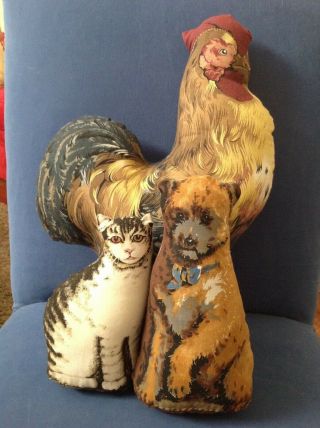 Vintage Arnold Print The Toy Lithographe Fabric Rooster,  Cat,  Dog