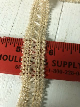 Vintage Hand Beaded Glass Ribbon Trim For Dress Or Pillow 5/8 " X 66 "