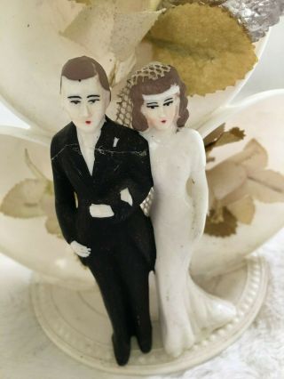 Vintage Bisque Bride & Groom Wedding Cake Topper Antique 1920 1930