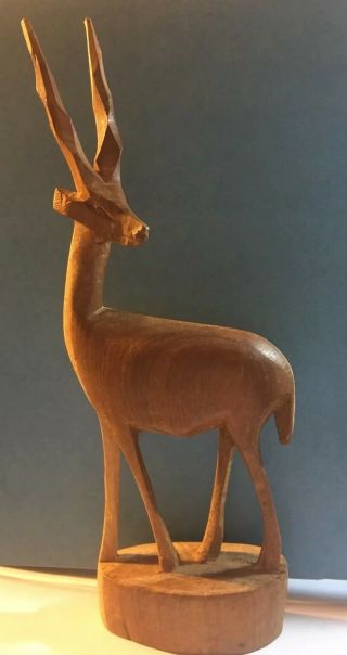 Vintage Hand Carved Wooden Antelope / Deer Animal Figurine - 8.  5 In Tall