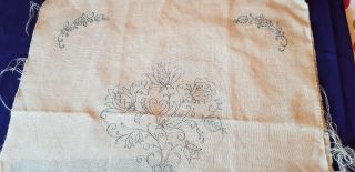 Linen Cushion Cover Ready To Embroider Transfer Printed Jacobean Floral Pattern