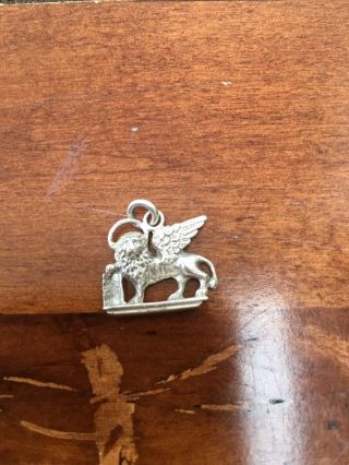 Antique Vintage Winged Lion St Mark Book Pendant Charm Sterling Silver Icon