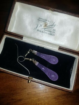 Antique Vintage Victorian Lilac Gemstone Dropper Earrings Pretty Old Jewellery