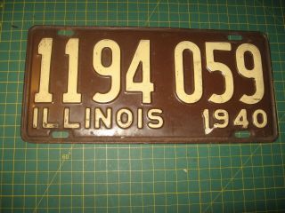 Vintage 1940 License Plate Antique Old Early Illinois Nr