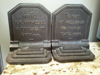 Antique Cast Iron Bookends B & H Bradley Hubbard Quotes By Pope & Young Art Deco