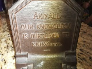 Antique Cast Iron Bookends B & H Bradley Hubbard Quotes by Pope & Young Art Deco 3