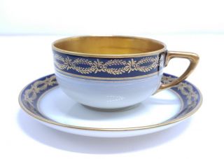 Vintage Antique Selb Bavaria Rosenthal Tea Cup & Saucer Blue & Gold Guilded