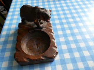 Vintage - Carved Black Forest Bear - Ash Tray / Match Box Holder -