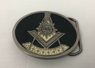 Vintage Masonic Freemason Belt Buckle,  Dark Green,  Sun
