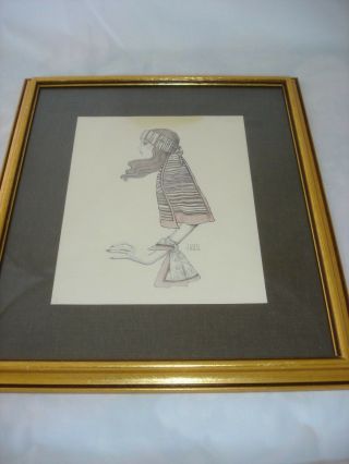 A.  Gruerio Vintage Art Print Of Hippie Girl In Scarf Framed In Very Good Cond
