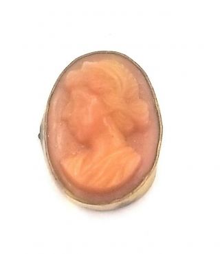 Antique Vintage Oval Coral Cameo In A Gold Filled Bezel Steampunk Se77