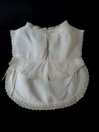 Antique Victorian Linen Baby Bib Embroidered Lace Trim Vintage Doll Bear Clothes