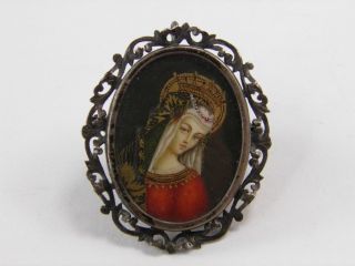 Fine Antique Portrait Miniature Painting Of A Lady In 800 Silver Brooch Pendant