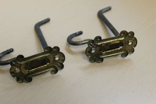 2 Matching Antique Vintage Swiveling Cast Iron Coat Hooks - Brass Mount 4