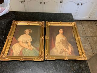 Vintage Southern Belle & Jenny Lyn Gold Framed Pictures 14 1/2 By 11 1/2