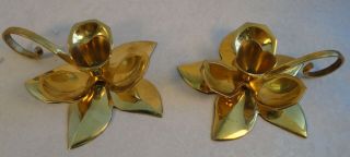 Vintage Brass Lotus Waterlily Flower Shaped Candlestick Holders