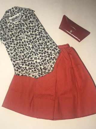 Vtg Barbie 1962 1963 Black White Blouse Red Gathered Skirt Purse Fashion Pak