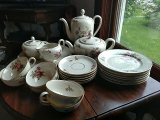 Haviland Limoges Antique Teapot Set,  Pink Roses Gold Trim E627 Serves 6