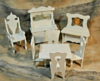 Antique Hand - Crafted Wooden Doll House Dining Room Set Antique Store Find